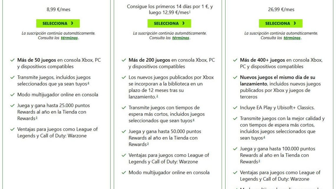 Nueva subida de Game Pass